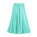 Color-Summer Silk Satin Texture Double Breasted Shirt High Waist Half Pleated Skirt Set Women-Fancey Boutique