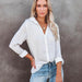 Color-Women Clothing Autumn Winter Casual Loose Long Sleeve Buckle V neck Shirt Top-Fancey Boutique