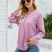 Color-Women Clothing Autumn Winter Solid Color Chiffon Shirt Loose V neck Pullover Long Sleeve Top Shirt-Fancey Boutique