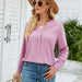 Color-Women Clothing Autumn Winter Solid Color Chiffon Shirt Loose V neck Pullover Long Sleeve Top Shirt-Fancey Boutique