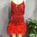 Color-Red-Tassel Sequ Feather Stitching Dress-Fancey Boutique