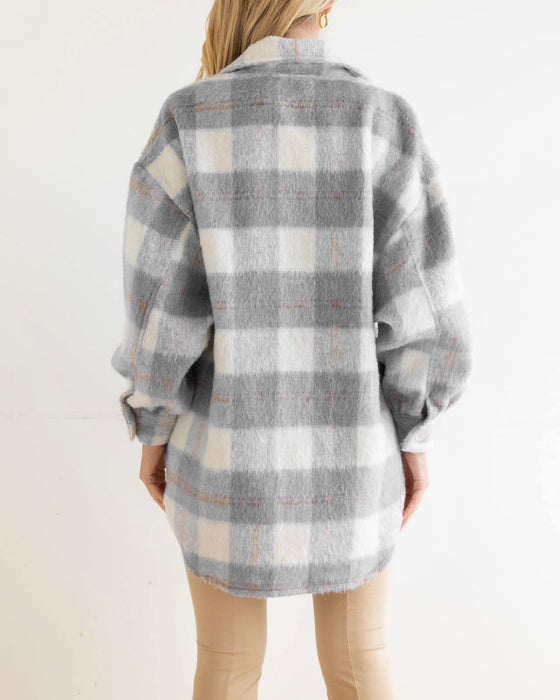 Color-Autumn Winter Women Plaid Mohair Coat Woolen Thick Coat-Fancey Boutique