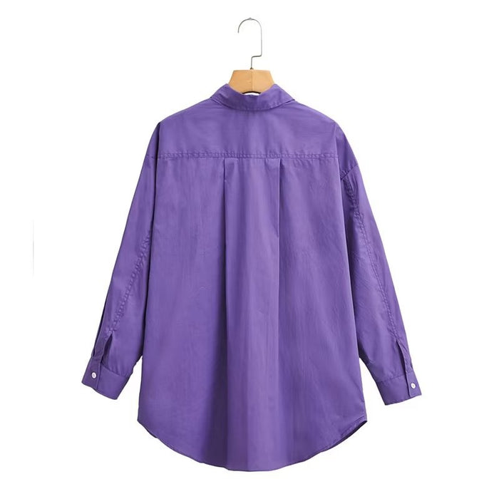 Color-Boyfriend Loose Comfortable Polo Collar Loose Long Sleeved Shirt for Women Autumn-Fancey Boutique