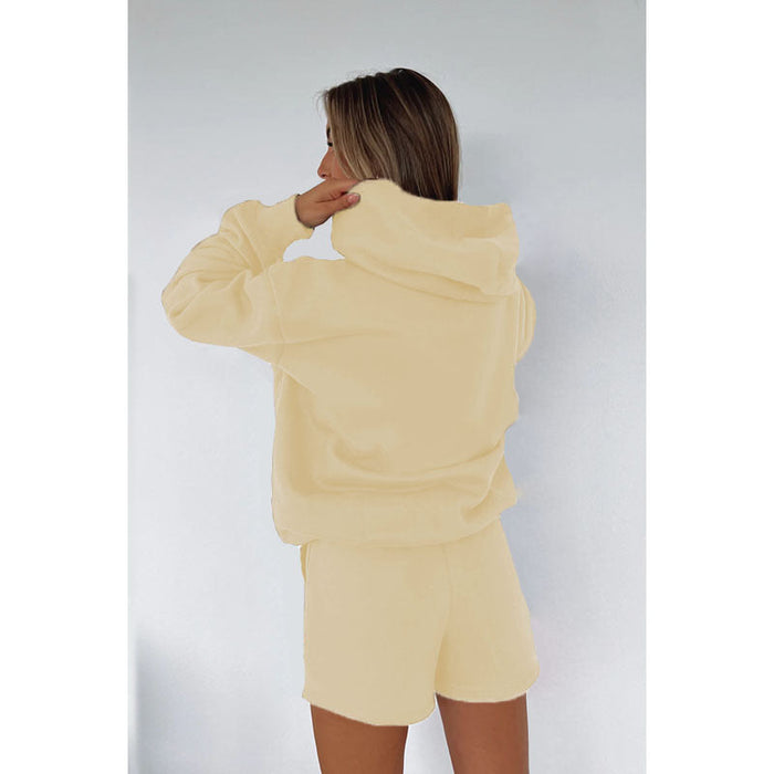 Color-Autumn Winter Solid Color Hooded Pullover Long Sleeve Sweaters Women Clothing Shorts Suit-Fancey Boutique