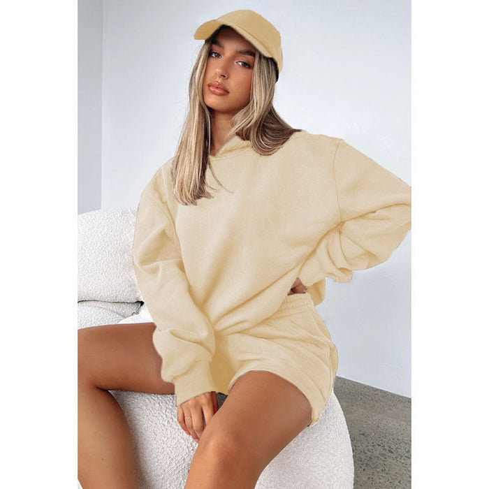 Color-Autumn Winter Solid Color Hooded Pullover Long Sleeve Sweaters Women Clothing Shorts Suit-Fancey Boutique