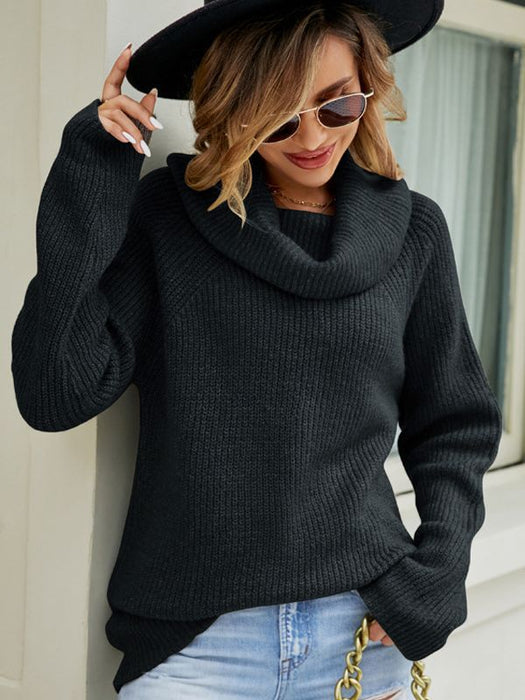 Color-Women Top Autumn Winter Casual Loose Sweater All Match Solid Color Polo Collar Pullover Sweater-Fancey Boutique