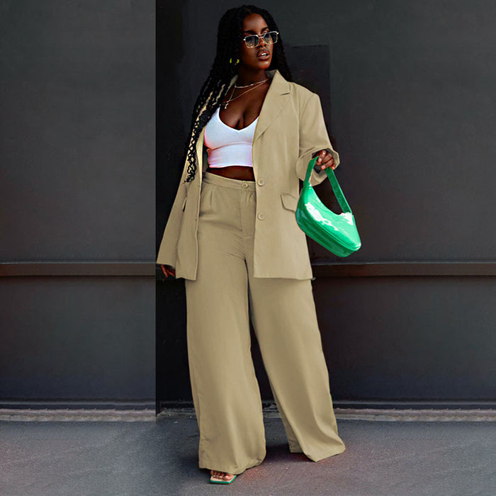 Color-Spring Autumn Solid Color Long Suit Women Top Slim Fit Wide Legged Pants Suit-Fancey Boutique