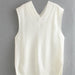 Color-Autumn Winter White Loose Split V neck Sleeveless Knit Vest Vest Women Mid Length Sweater-Fancey Boutique