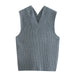 Color-Autumn Winter White Loose Split V neck Sleeveless Knit Vest Vest Women Mid Length Sweater-Fancey Boutique