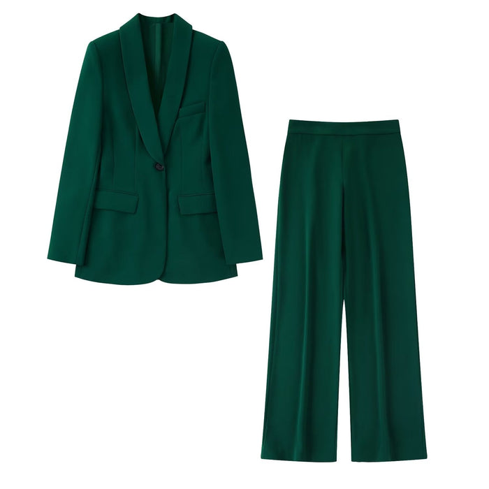 Color-Autumn Winter Women Long Sleeve Tuxedo Collar Blazer Trousers Set-Fancey Boutique