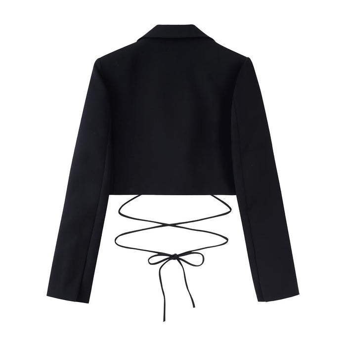Color-Bowknot Decoration Short Blazer Suit Set Mid Length Pantskirt-Fancey Boutique