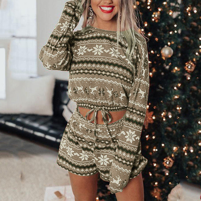 Color-Autumn Winter Printed Long Sleeved Casual Christmas Loungewear Suit Pajamas Women-Fancey Boutique