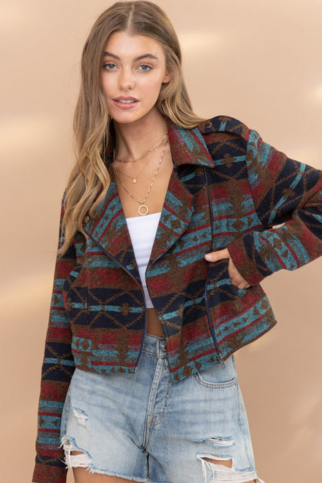 Color-Popular Aztec Woolen Coat Autumn Winter Thickening Trendy Jacket-Fancey Boutique