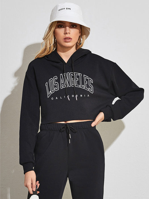 Color-Autumn Winter Brushed Hoody Women Street BF Pullover Short Letters Printed Thickening cropped Women-Fancey Boutique