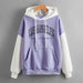 Color-Purple-Autumn Fleece Lined Fresh Sweet Women Pullover Trendy Korean Letter Graphic Print-Fancey Boutique