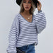 Color-Autumn Winter Pullover Stripe Women Knitwear V neck Women Clothing Plus Size Sweater Women-Fancey Boutique