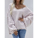 Color-Autumn Winter Pullover Stripe Women Knitwear V neck Women Clothing Plus Size Sweater Women-Fancey Boutique