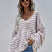 Color-Autumn Winter Pullover Stripe Women Knitwear V neck Women Clothing Plus Size Sweater Women-Fancey Boutique