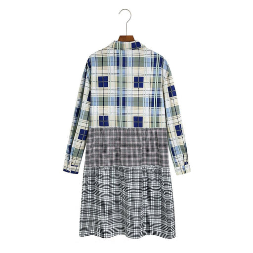 Color-Autumn Women Clothing Long Sleeve Collared Printed Checks Dress-Fancey Boutique