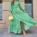 Color-Autumn Women Tassel Lace up Long Geometric Abstract Dress-Fancey Boutique
