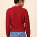 Color-Red-Autumn Cardigan Office Floral Embellished Knitted Long Sleeve V neck Single Breasted Sweater-Fancey Boutique