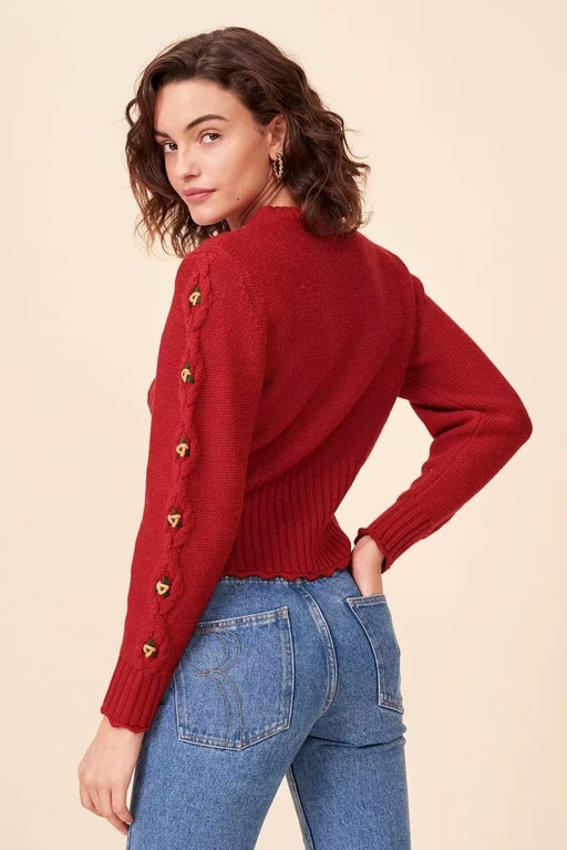 Color-Autumn Winter Fashionable Hand Crocheted Floral Crew Neck Pullover Sweater-Fancey Boutique