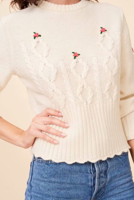 Color-Autumn Winter Fashionable Hand Crocheted Floral Crew Neck Pullover Sweater-Fancey Boutique