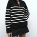 Color-Winter Bloggers Same Contrast Color Striped Zipper Collared Knitwear Sweater-Fancey Boutique