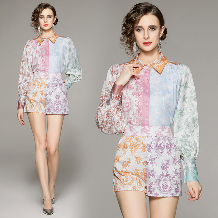 Color-Women Clothing Collared Regular Sleeve Elegant Floral Short Sets-Fancey Boutique