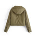 Color-Fall Women Clothing Street Casual Simple Thin Army Green Hooded Cotton Coat-Fancey Boutique