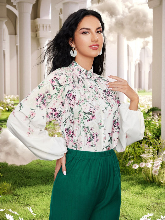 Color-Women Spring Fall Elegant Lantern Sleeve Shirts-Fancey Boutique