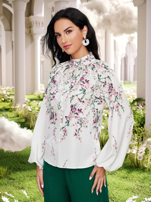Color-Multi-1-Women Spring Fall Elegant Lantern Sleeve Shirts-Fancey Boutique