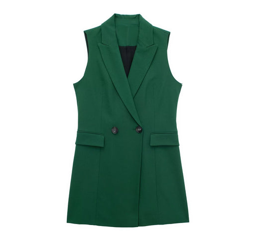 Color-Green-Spring Autumn Women Clothing Double Breasted Waist Slimming Blazer Vests-Fancey Boutique