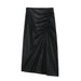 Color-Women Clothing Minority Pleated Decorative Faux Leather Skirt-Fancey Boutique