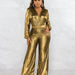 Color-Autumn Winter V neck Sexy Slim Fit Nightclub Long Sleeve Wide Leg Jumpsuit-Fancey Boutique