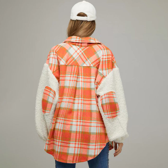 Color-Popular Contrast Color Check Jacket Autumn Winter Thickening Plaid Stitching Lamb Wool Coat-Fancey Boutique