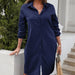 Color-Fall Women Solid Color Casual Long Sleeve Shirt Dress-Fancey Boutique