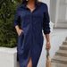 Color-Purplish blue-Fall Women Solid Color Casual Long Sleeve Shirt Dress-Fancey Boutique