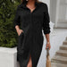 Color-Black-Fall Women Solid Color Casual Long Sleeve Shirt Dress-Fancey Boutique