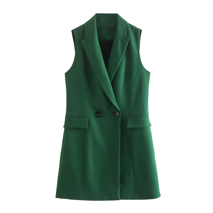 Color-Summer Elegant Collared Sleeveless Belt Green Vest Women-Fancey Boutique