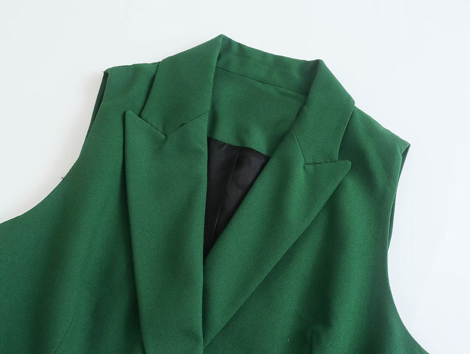 Color-Summer Elegant Collared Sleeveless Belt Green Vest Women-Fancey Boutique
