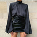 Color-Black-Sexy Bottoming T-shirt Women Spring Loose Forged Surface Pleating Bishop Sleeves Top-Fancey Boutique
