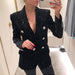 Color-Spring Autumn Blazer Starry Sequined Silver Buckle Waist Tight Velvet Small Blazer for Women-Fancey Boutique