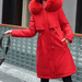 Color-Red-Winter Women Cotton Padded Clothing Mid Length Big Fur Collar Fleece-Lined Cotton Padded Jacket down Padded Jacket Cotton Padded Coat-Fancey Boutique