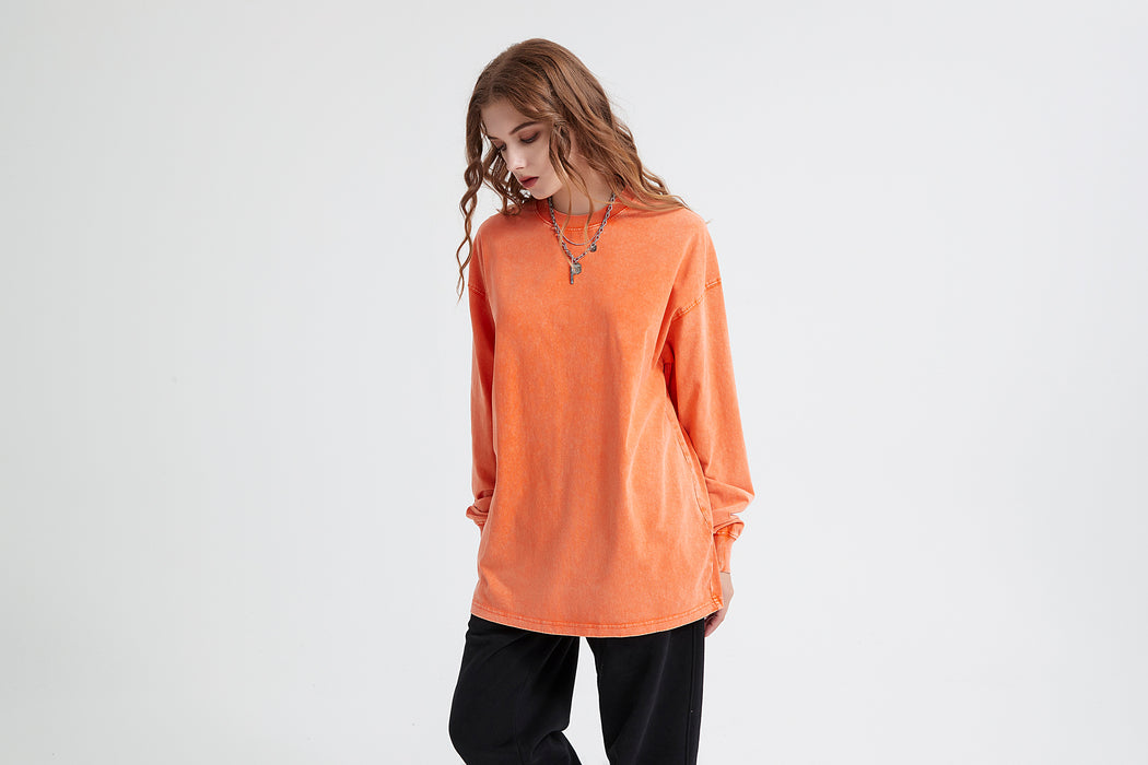 Color-Wax Dye Long Sleeved T Autumn Winter Solid Color Washed Sweatshirt-Fancey Boutique