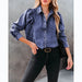 Color-Blue-Autumn Winter Collared Casual Street Denim Shirt Women-Fancey Boutique