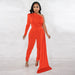 Color-Women Autumn Pleated Shoulder Solid Color Tight Jumpsuit Women-Fancey Boutique