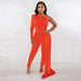 Color-Women Autumn Pleated Shoulder Solid Color Tight Jumpsuit Women-Fancey Boutique