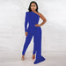 Color-Women Autumn Pleated Shoulder Solid Color Tight Jumpsuit Women-Fancey Boutique