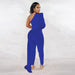 Color-Women Autumn Pleated Shoulder Solid Color Tight Jumpsuit Women-Fancey Boutique